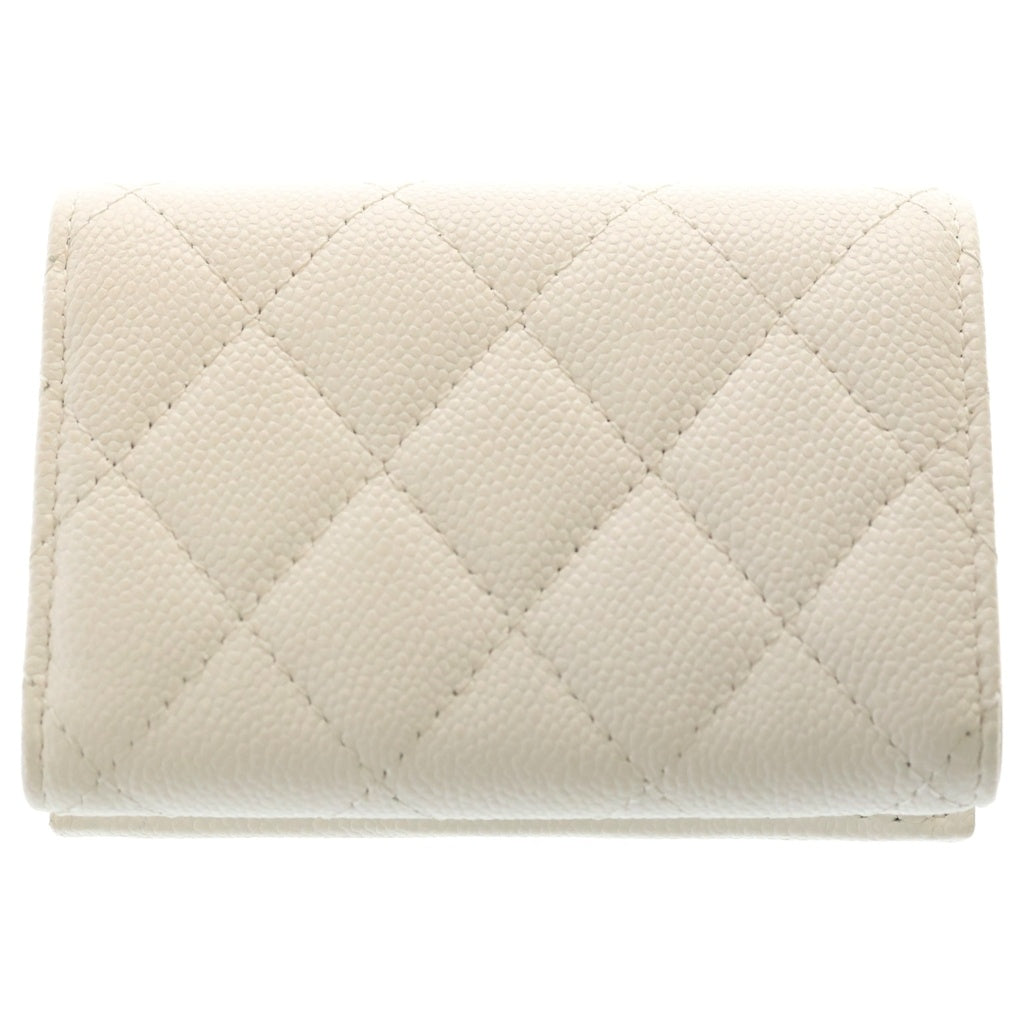 CHANEL(シャネル) マトラッセ キャビアスキン ゴールド金具 三つ折り財布 コンパクトウォレット ホワイト レディース