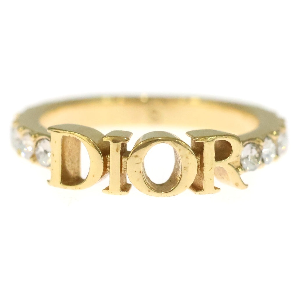 Christian Dior(クリスチャンディオール) ロゴ ラインストーン リング ゴールド #S レディース