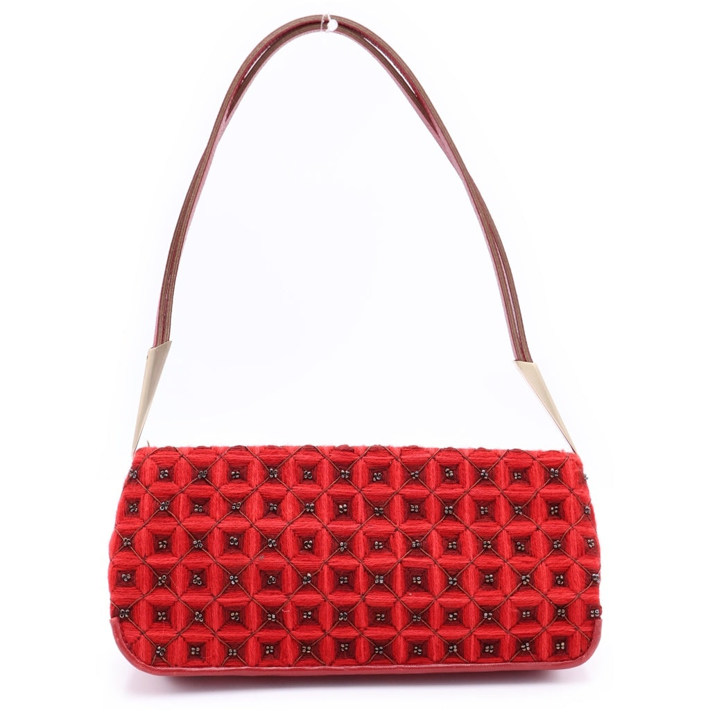 BOTTEGA VENETA(ボッテガヴェネタ) ビーズ ワンショルダーバッグ レッド シルバー金具 レディース