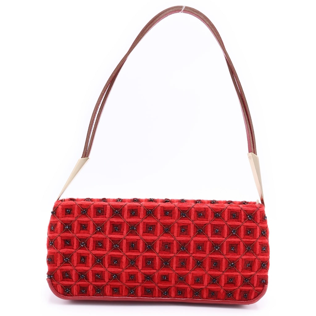 BOTTEGA VENETA(ボッテガヴェネタ) ビーズ ワンショルダーバッグ レッド シルバー金具 レディース