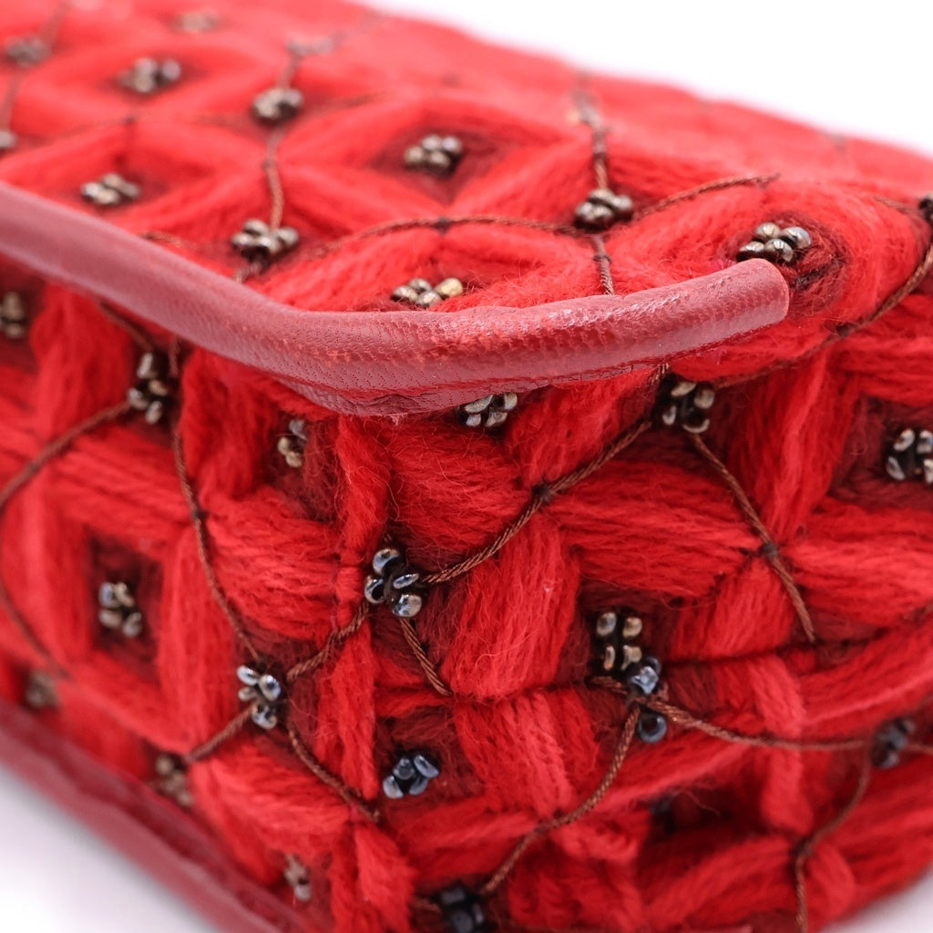 BOTTEGA VENETA(ボッテガヴェネタ) ビーズ ワンショルダーバッグ レッド シルバー金具 レディース