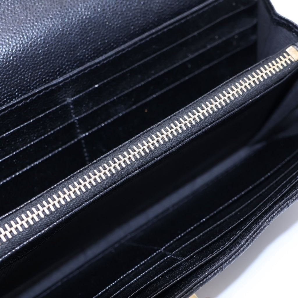 CHANEL(シャネル) マトラッセ 長財布 ロングウォレット ブラック キャビアスキン ゴールド金具 レディース