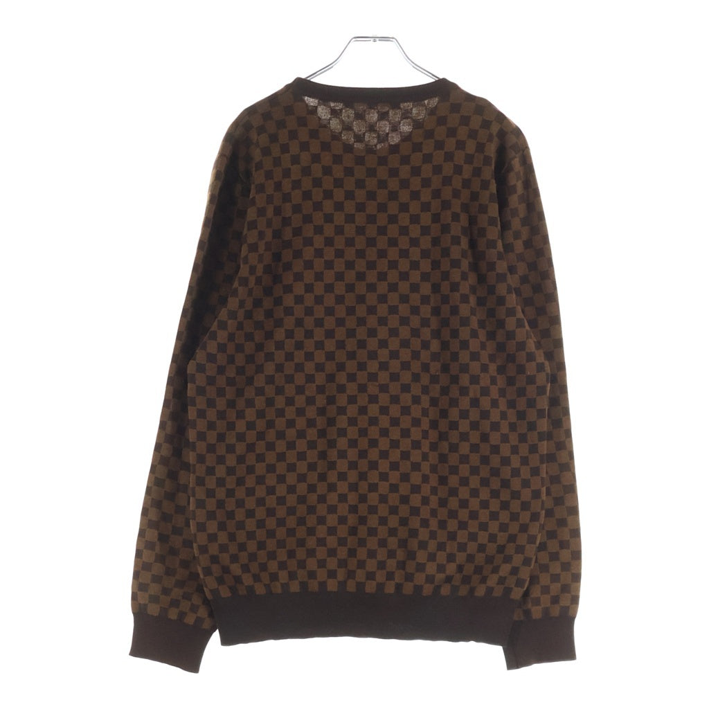 LOUIS VUITTON(ルイヴィトン) ダミエ ラウンドネック 長袖ニット セーター ウール 総柄 ブラウン RM102D