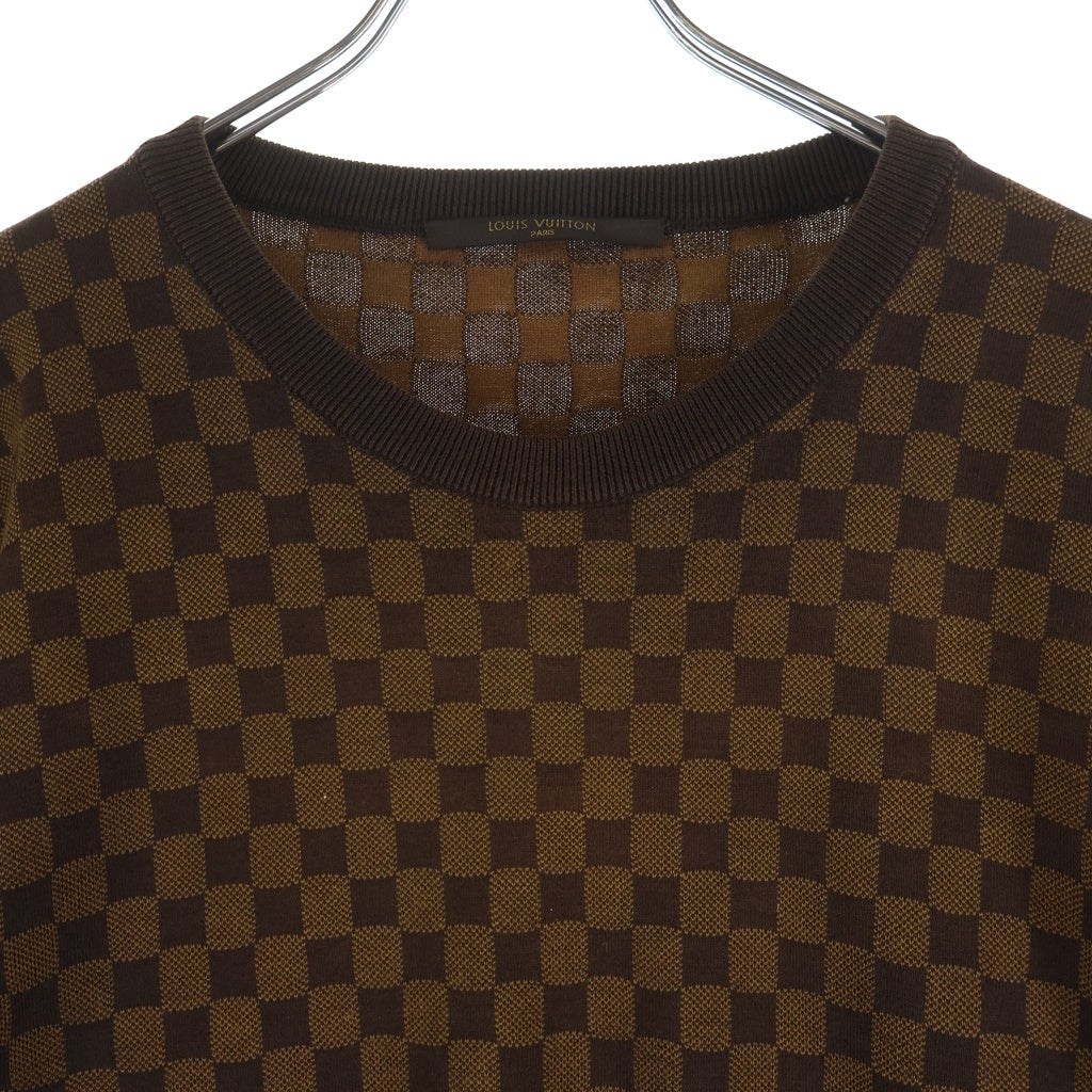 LOUIS VUITTON(ルイヴィトン) ダミエ ラウンドネック 長袖ニット セーター ウール 総柄 ブラウン RM102D