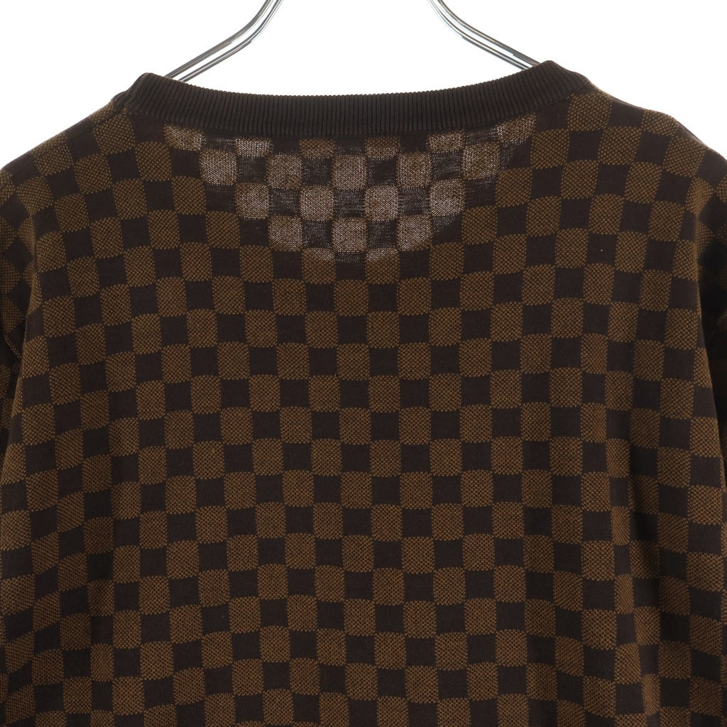 LOUIS VUITTON(ルイヴィトン) ダミエ ラウンドネック 長袖ニット セーター ウール 総柄 ブラウン RM102D