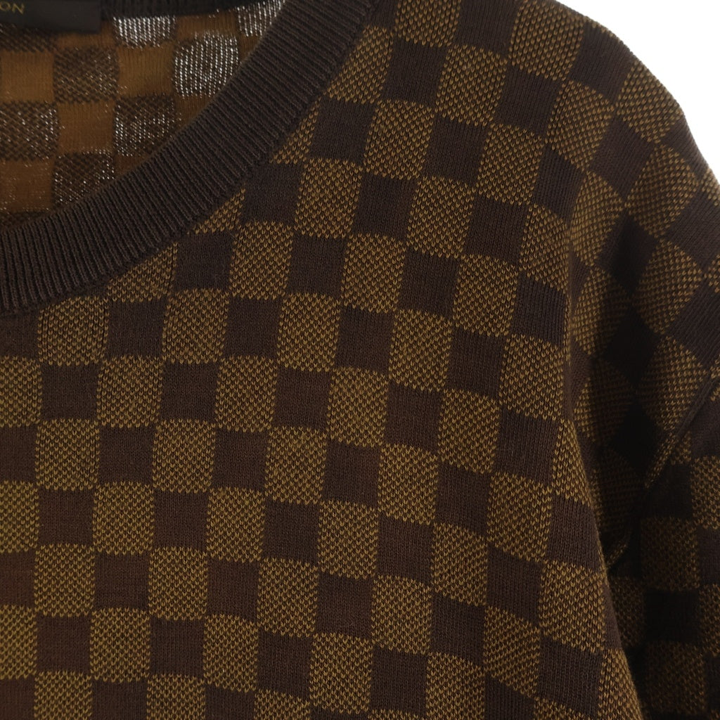LOUIS VUITTON(ルイヴィトン) ダミエ ラウンドネック 長袖ニット セーター ウール 総柄 ブラウン RM102D