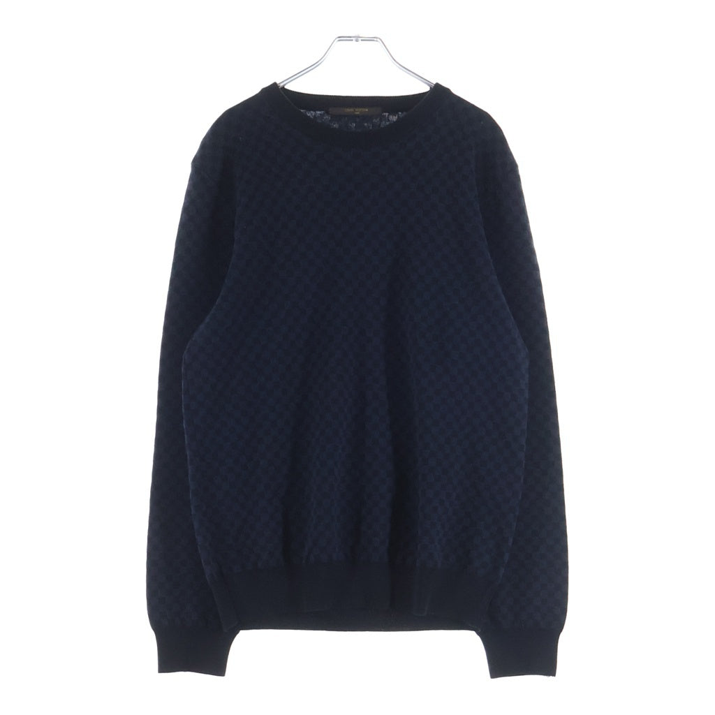 LOUIS VUITTON(ルイヴィトン) ダミエ ラウンドネック 長袖ニット セーター ウール 総柄 ブラック/ネイビー RM112D