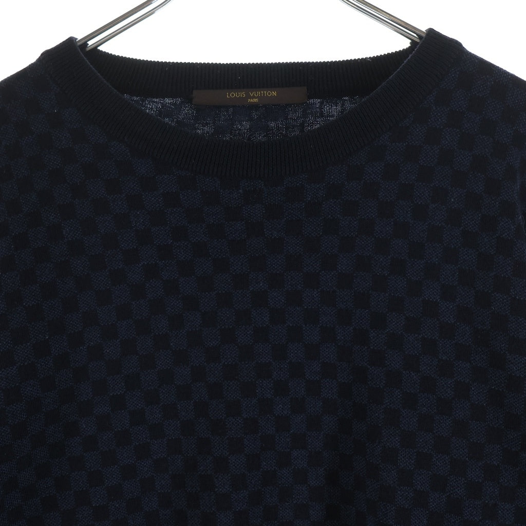 LOUIS VUITTON(ルイヴィトン) ダミエ ラウンドネック 長袖ニット セーター ウール 総柄 ブラック/ネイビー RM112D