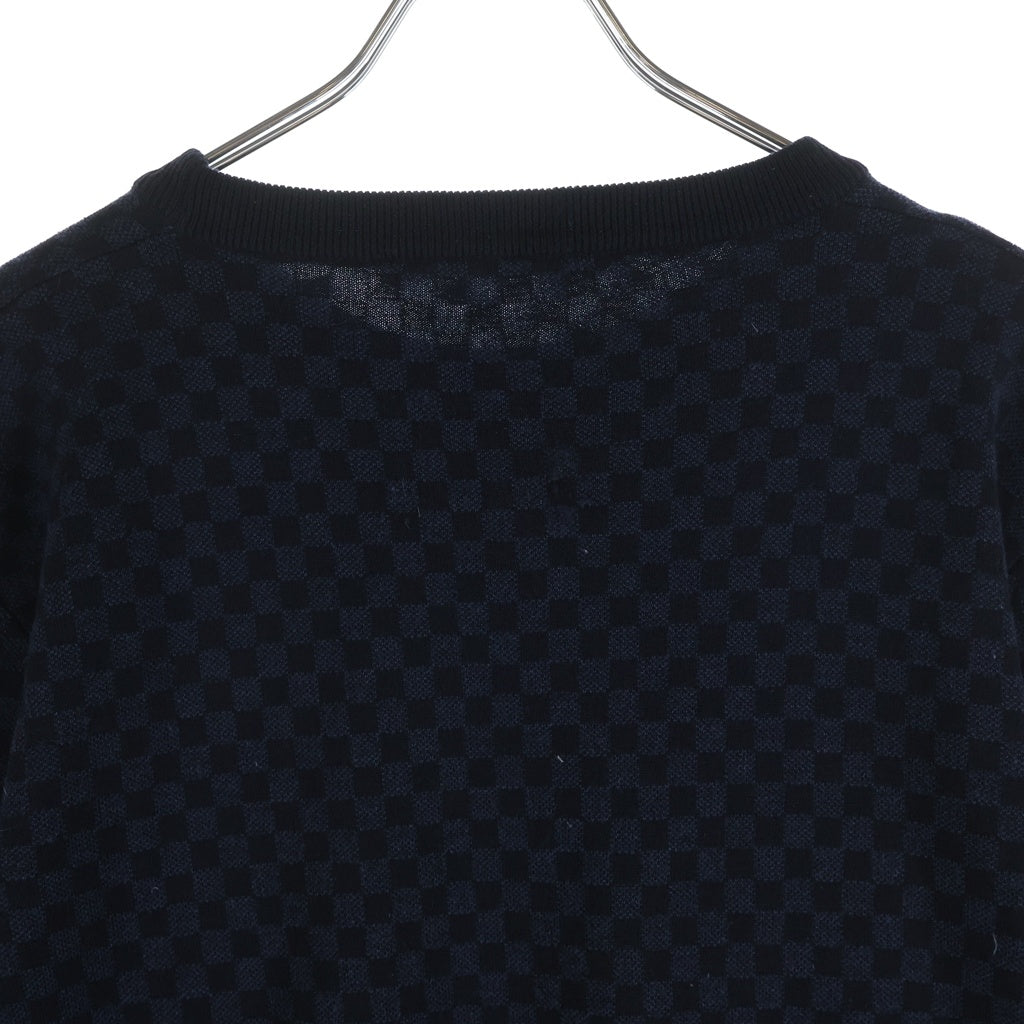 LOUIS VUITTON(ルイヴィトン) ダミエ ラウンドネック 長袖ニット セーター ウール 総柄 ブラック/ネイビー RM112D