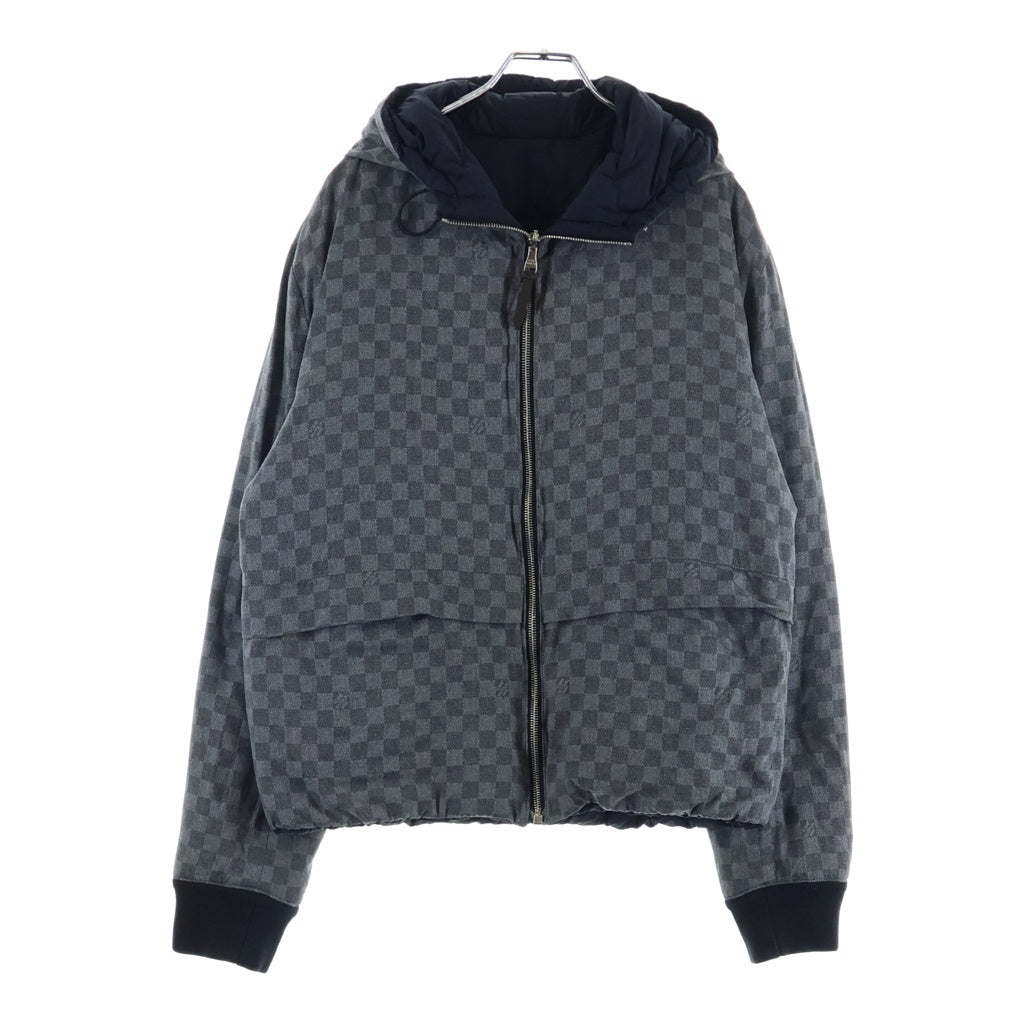 LOUIS VUITTON(ルイヴィトン) ダミエ リバーシブル ダウンジャケット ナイロン コットン ジップアップ フード付き ブラック/グレー RM142Q