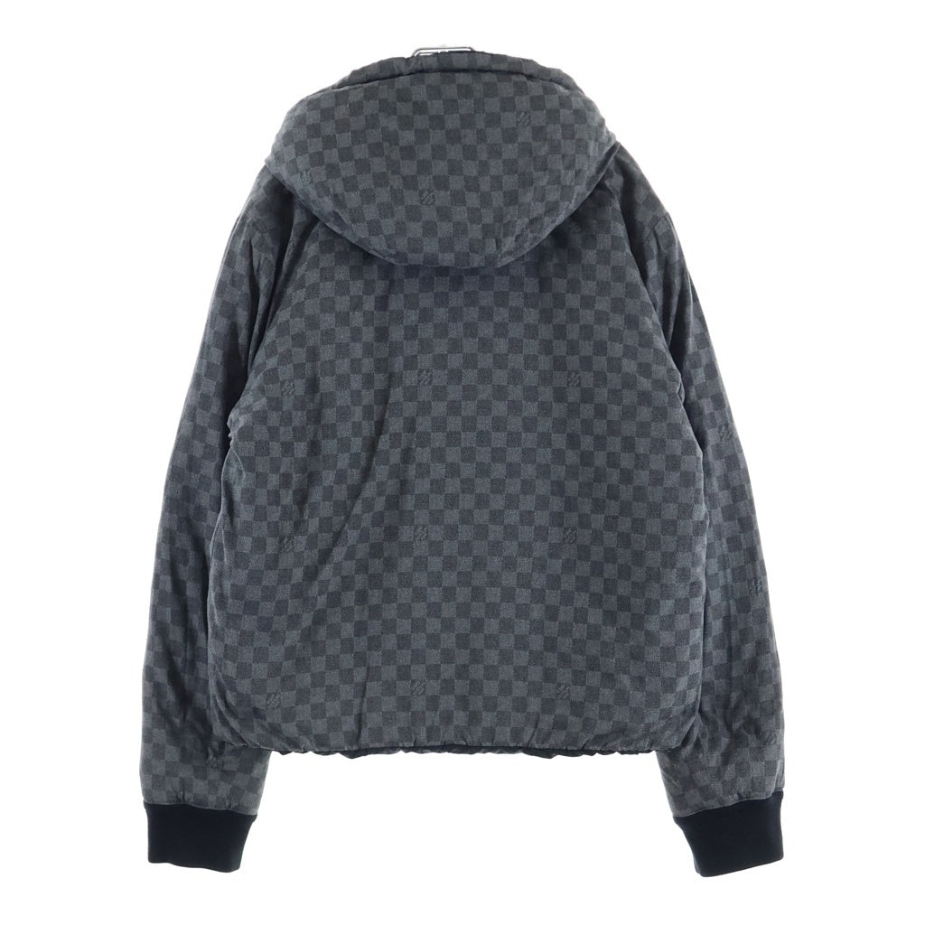 LOUIS VUITTON(ルイヴィトン) ダミエ リバーシブル ダウンジャケット ナイロン コットン ジップアップ フード付き ブラック/グレー RM142Q
