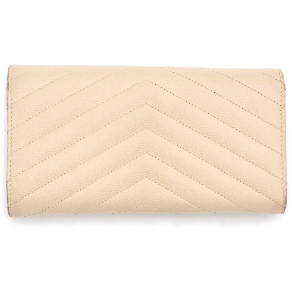 SAINT LAURENT PARIS(サンローランパリ) カサンドラ ロゴ 長財布 ロングウォレット ベージュ レザー 372264 ゴールド金具 レディース