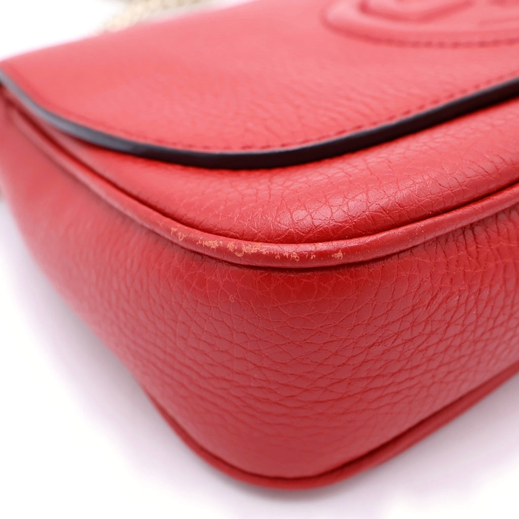 GUCCI(グッチ) ソーホー チェーンショルダーバッグ 赤 レザー 536224 タッセル レディース