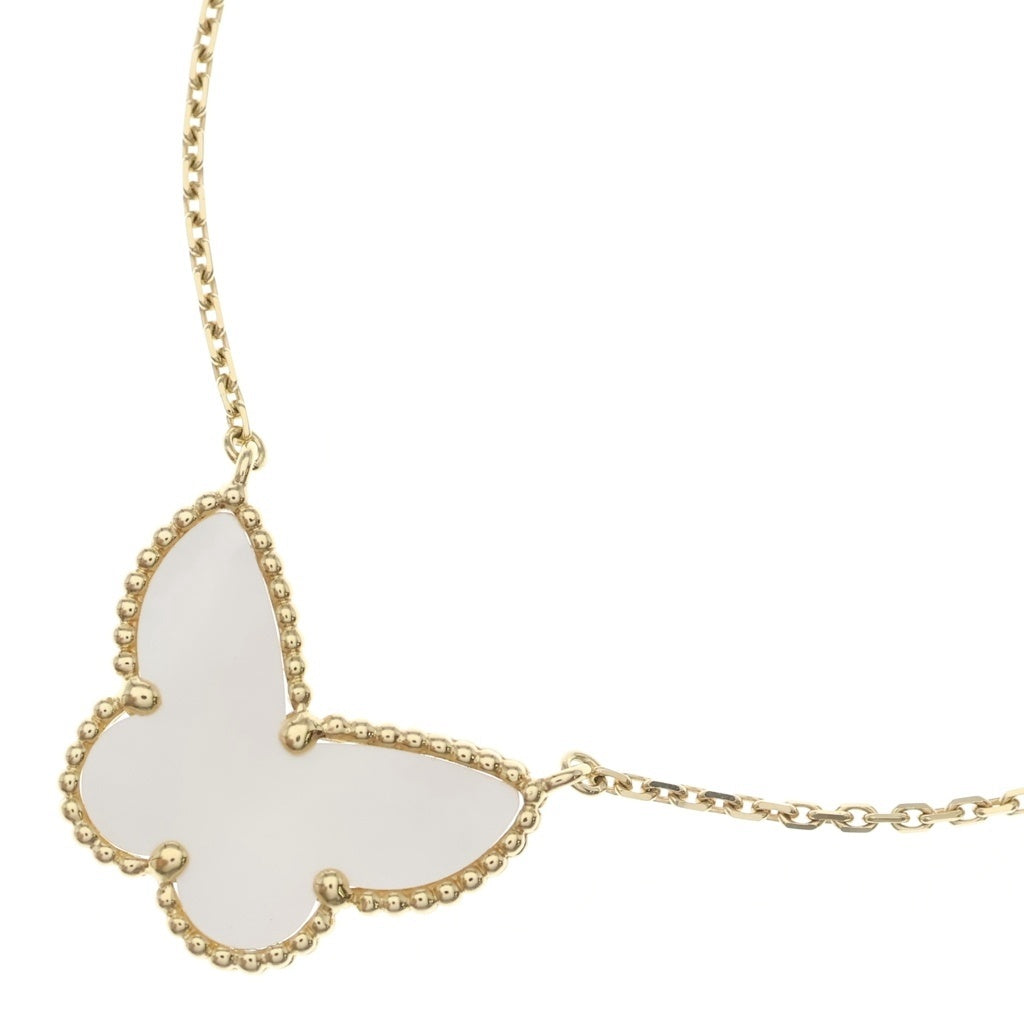 Van Cleef & Arpels(ヴァンクリーフアンドアーペル) ラッキーアルハンブラ パピヨン マザーオブパール ネックレス Au750YG 6.2g JE307117 箱・旧保 レディース