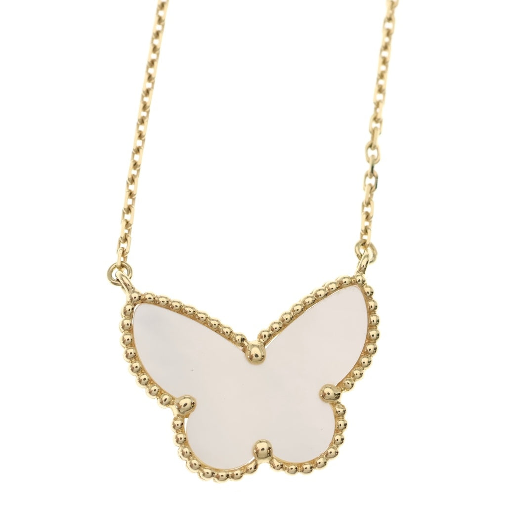 Van Cleef & Arpels(ヴァンクリーフアンドアーペル) ラッキーアルハンブラ パピヨン マザーオブパール ネックレス Au750YG 6.2g JE307117 箱・旧保 レディース