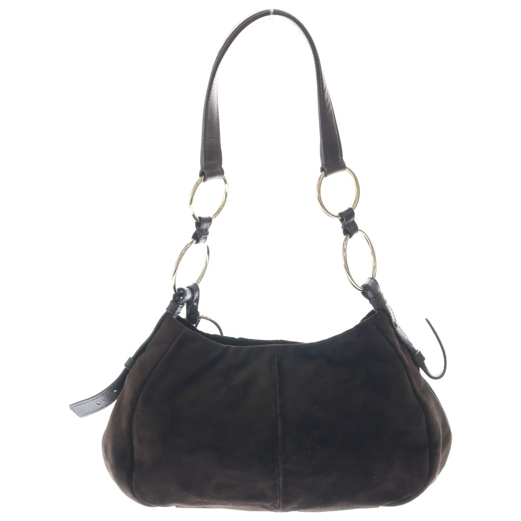 Yves Saint Laurent rive gauche(イヴサンローランリヴゴーシュ) リングモチーフ ハンドバッグ ブラウン スエード×レザー 139259 ゴールド金具 レディース