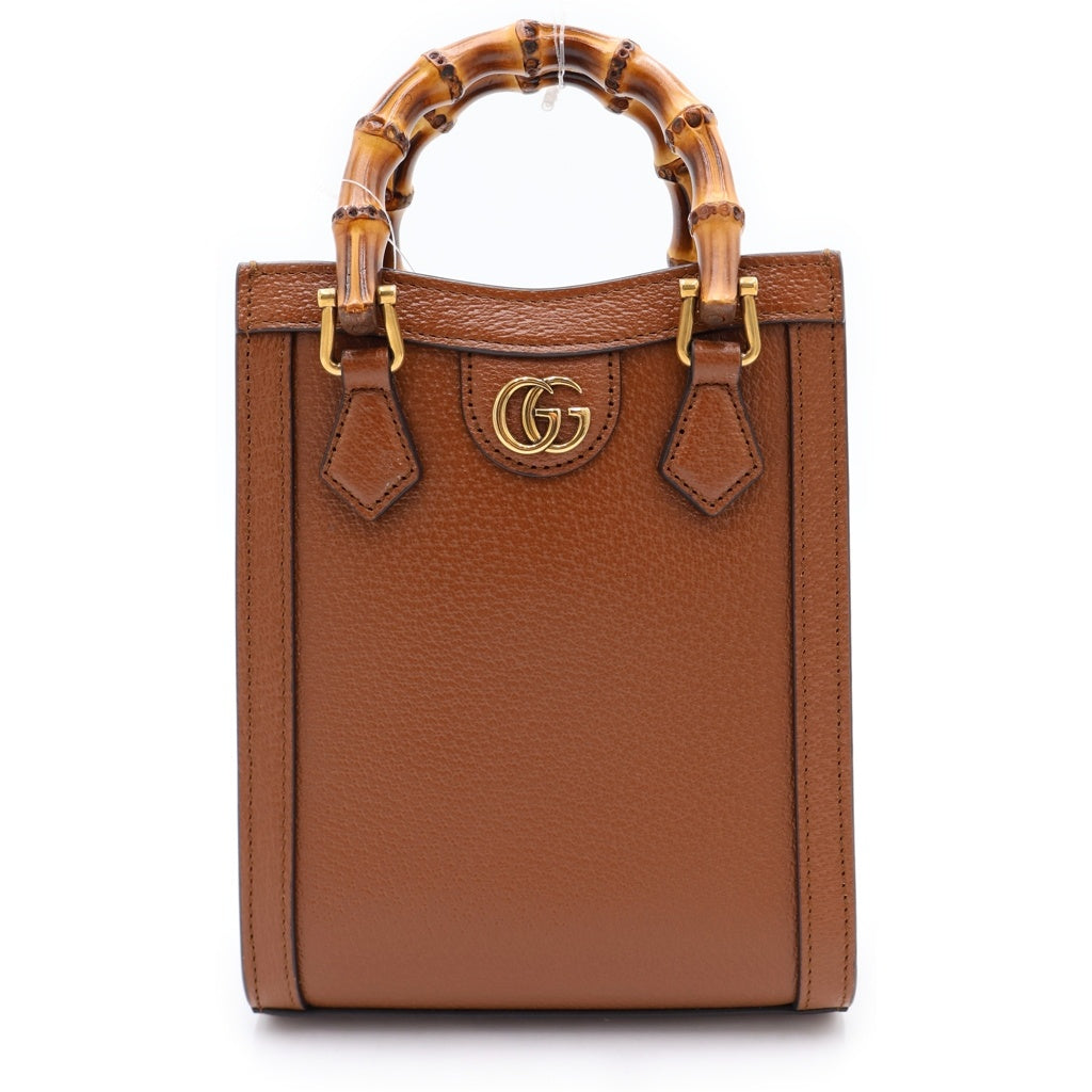 GUCCI(グッチ) ダイアナ ミニ 2WAYショルダーバッグ ミニハンドバッグ ブラウン レザー 739079 ゴールド金具 レディース