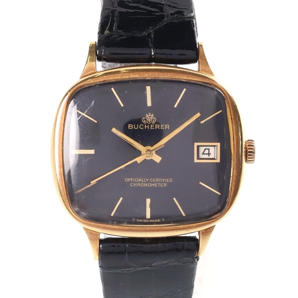 CARL F.BUCHERER(カール F.?ブヘラ) メンズ時計 クッションケース 自動巻き レザー 黒文字盤 ゴールド