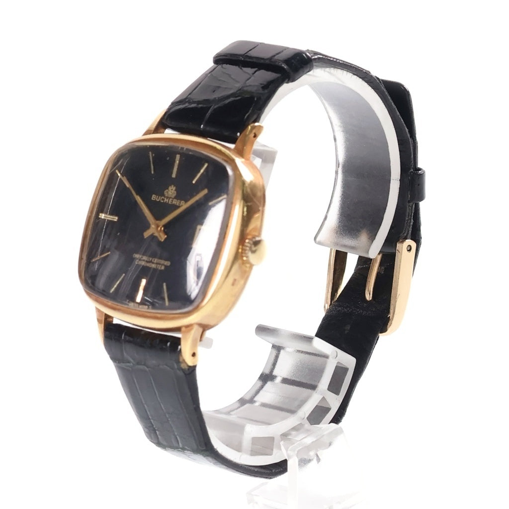 CARL F.BUCHERER(カール F.?ブヘラ) メンズ時計 クッションケース 自動巻き レザー 黒文字盤 ゴールド