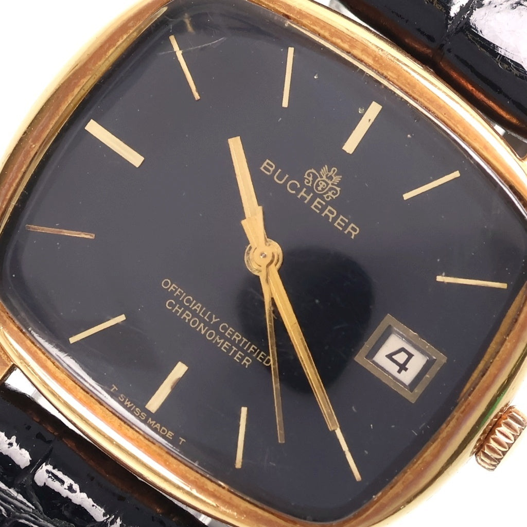 CARL F.BUCHERER(カール F.?ブヘラ) メンズ時計 クッションケース 自動巻き レザー 黒文字盤 ゴールド