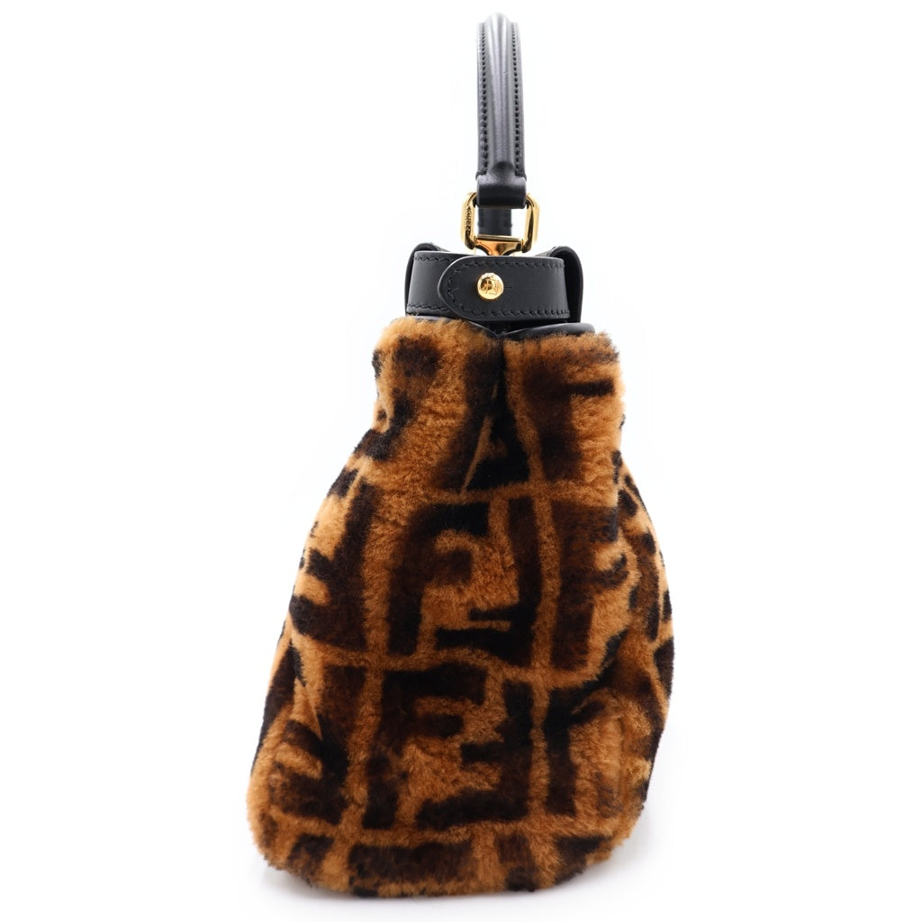 FENDI(フェンディ) ピーカブー ミディアム レギュラー ハンド ショルダーバッグ ファー レザー ズッカ柄 ブラウン レディース