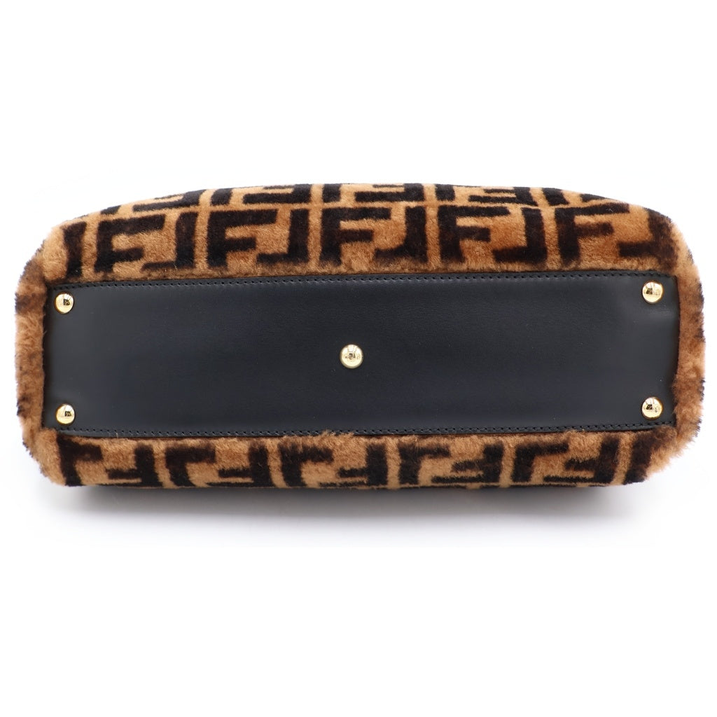 FENDI(フェンディ) ピーカブー ミディアム レギュラー ハンド ショルダーバッグ ファー レザー ズッカ柄 ブラウン レディース