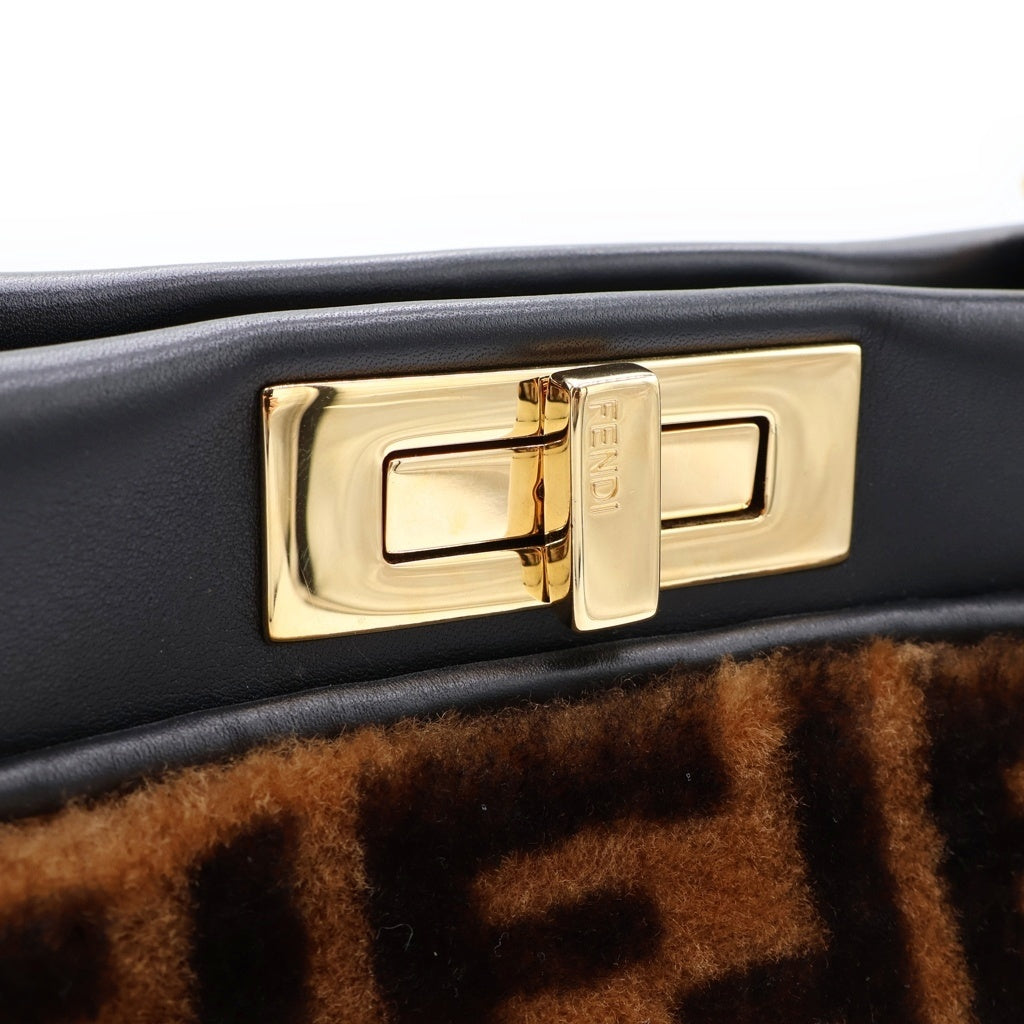FENDI(フェンディ) ピーカブー ミディアム レギュラー ハンド ショルダーバッグ ファー レザー ズッカ柄 ブラウン レディース