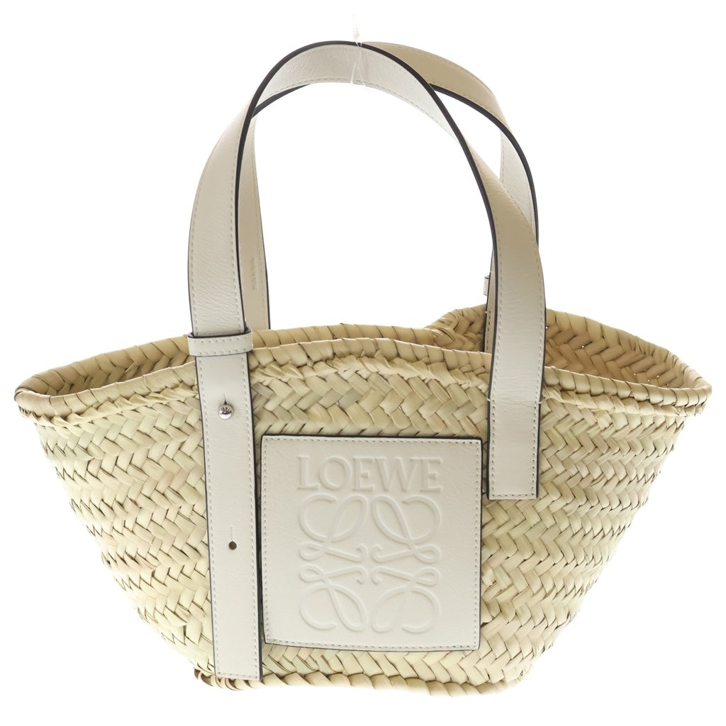 LOEWE(ロエベ) バスケット スモール トートバッグ ハンドバッグ カゴバッグ ベージュ×ホワイト レザー×ラフィア レディース
