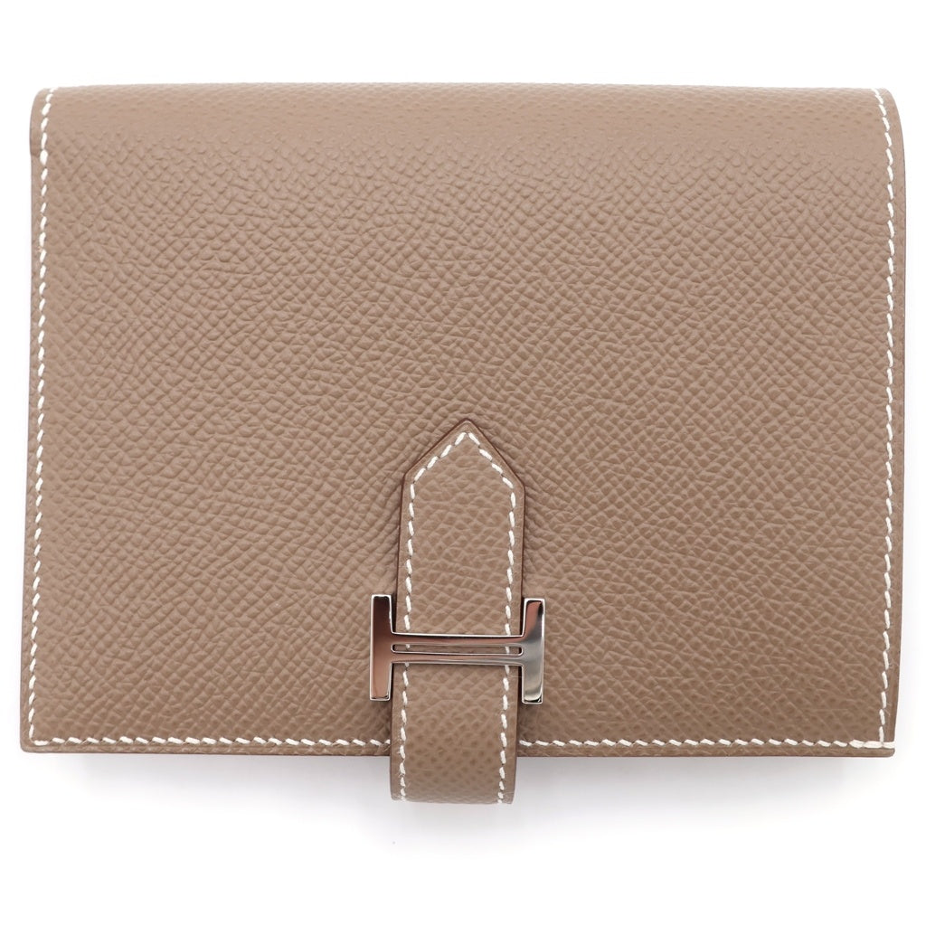 HERMES(エルメス) ベアン コンパクト ウォレット 二つ折り財布 エトゥープ エプソン シルバー金具 ベージュ W刻印 レディース