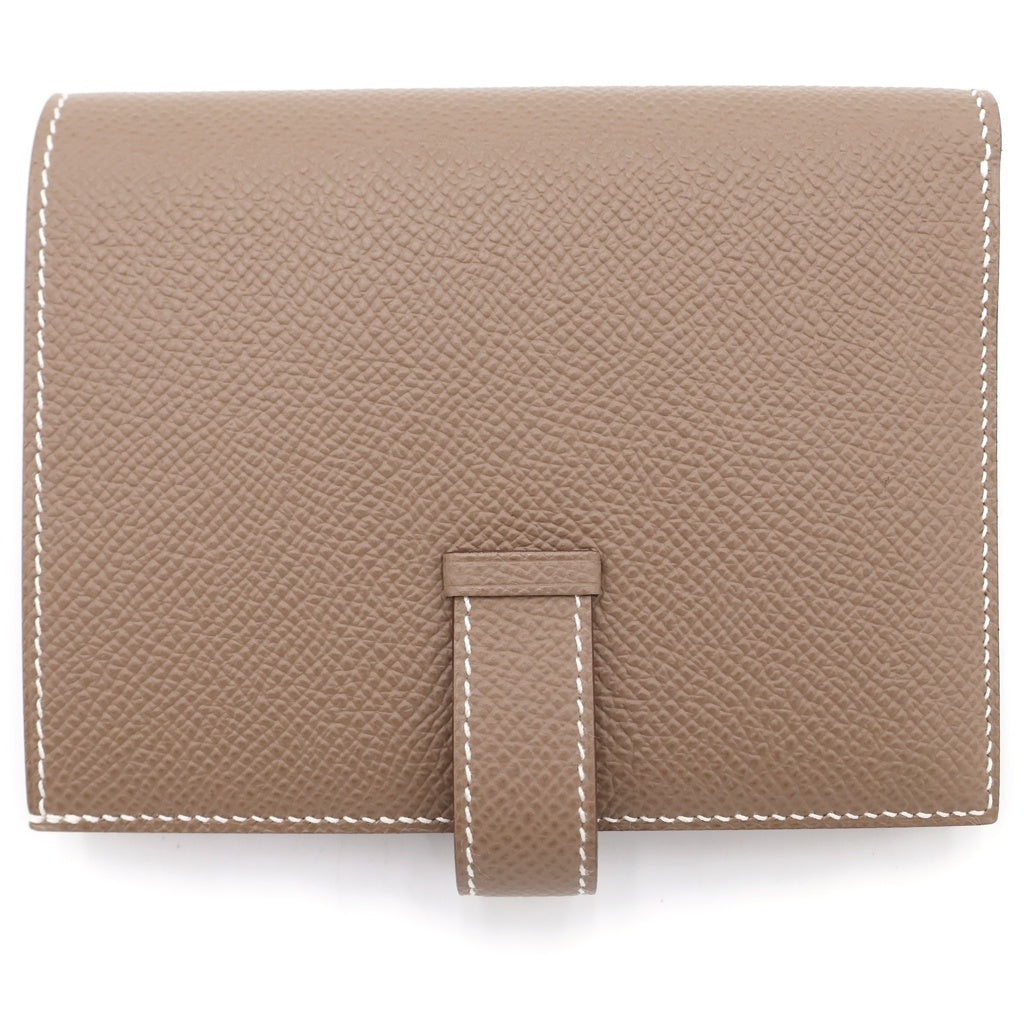 HERMES(エルメス) ベアン コンパクト ウォレット 二つ折り財布 エトゥープ エプソン シルバー金具 ベージュ W刻印 レディース