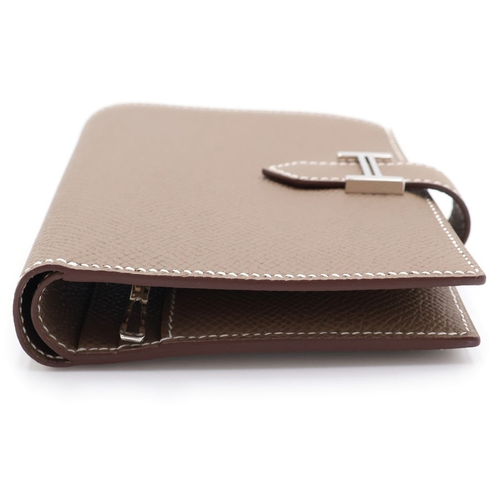 HERMES(エルメス) ベアン コンパクト ウォレット 二つ折り財布 エトゥープ エプソン シルバー金具 ベージュ W刻印 レディース