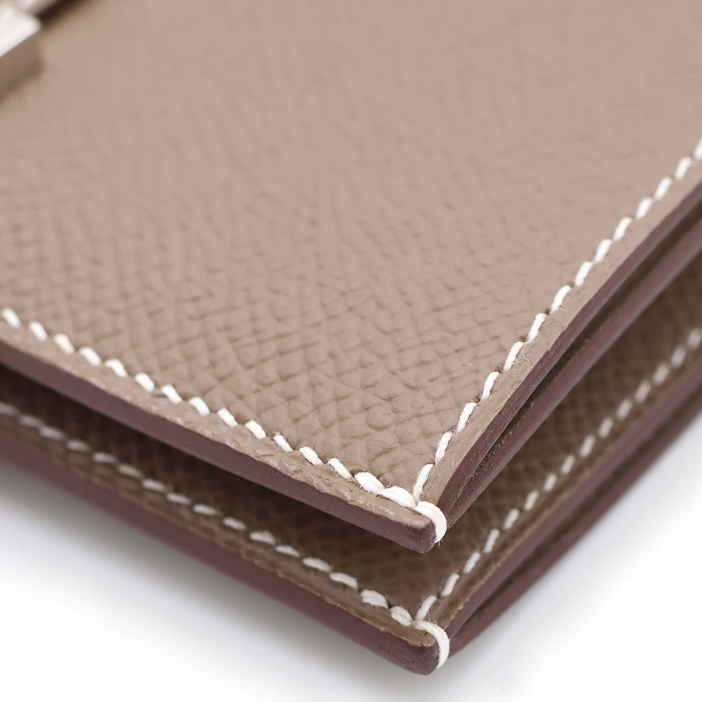 HERMES(エルメス) ベアン コンパクト ウォレット 二つ折り財布 エトゥープ エプソン シルバー金具 ベージュ W刻印 レディース