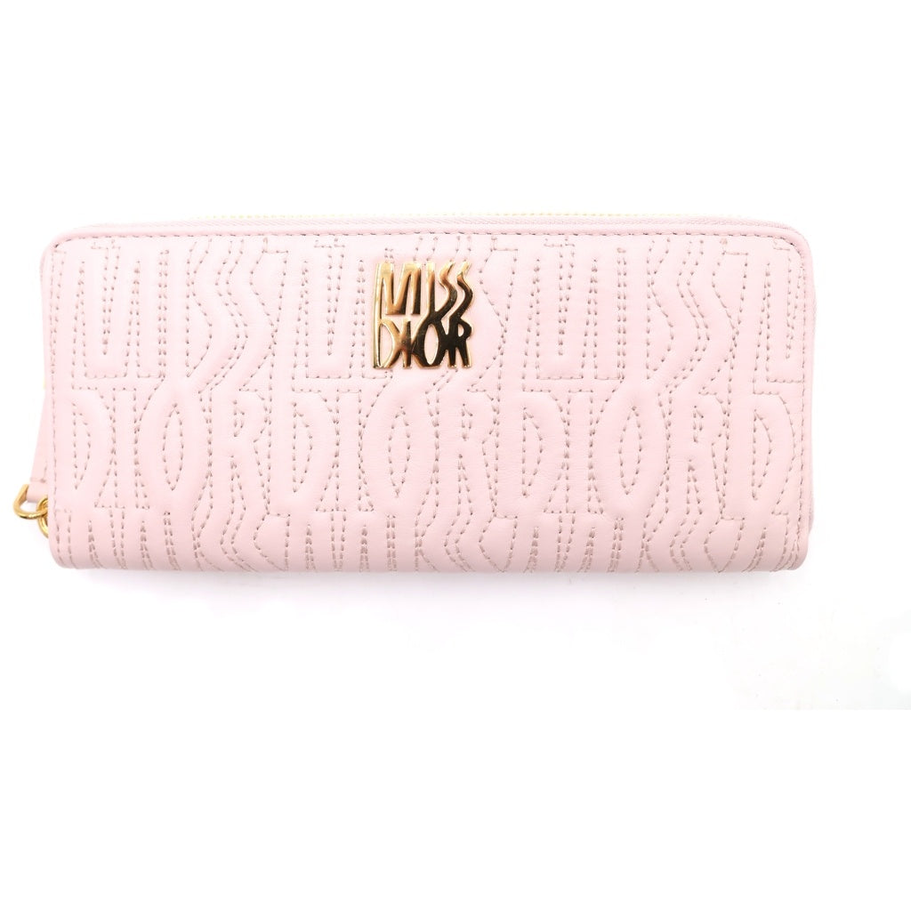 Christian Dior(クリスチャンディオール) ミスディオール ロゴプレート レザー ラウンドファスナー ロングウォレット 長財布 ピンク レディース