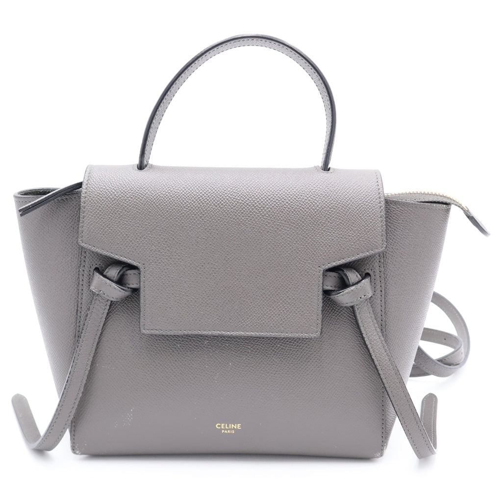 CELINE(セリーヌ) ベルトバッグ ナノ 2WAYハンドバッグ ショルダーバッグ グレー レザー ゴールド金具 レディース