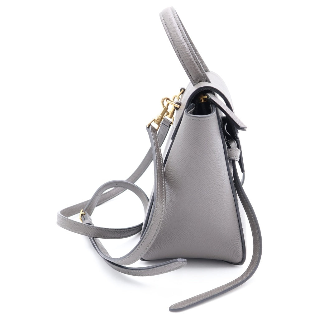 CELINE(セリーヌ) ベルトバッグ ナノ 2WAYハンドバッグ ショルダーバッグ グレー レザー ゴールド金具 レディース