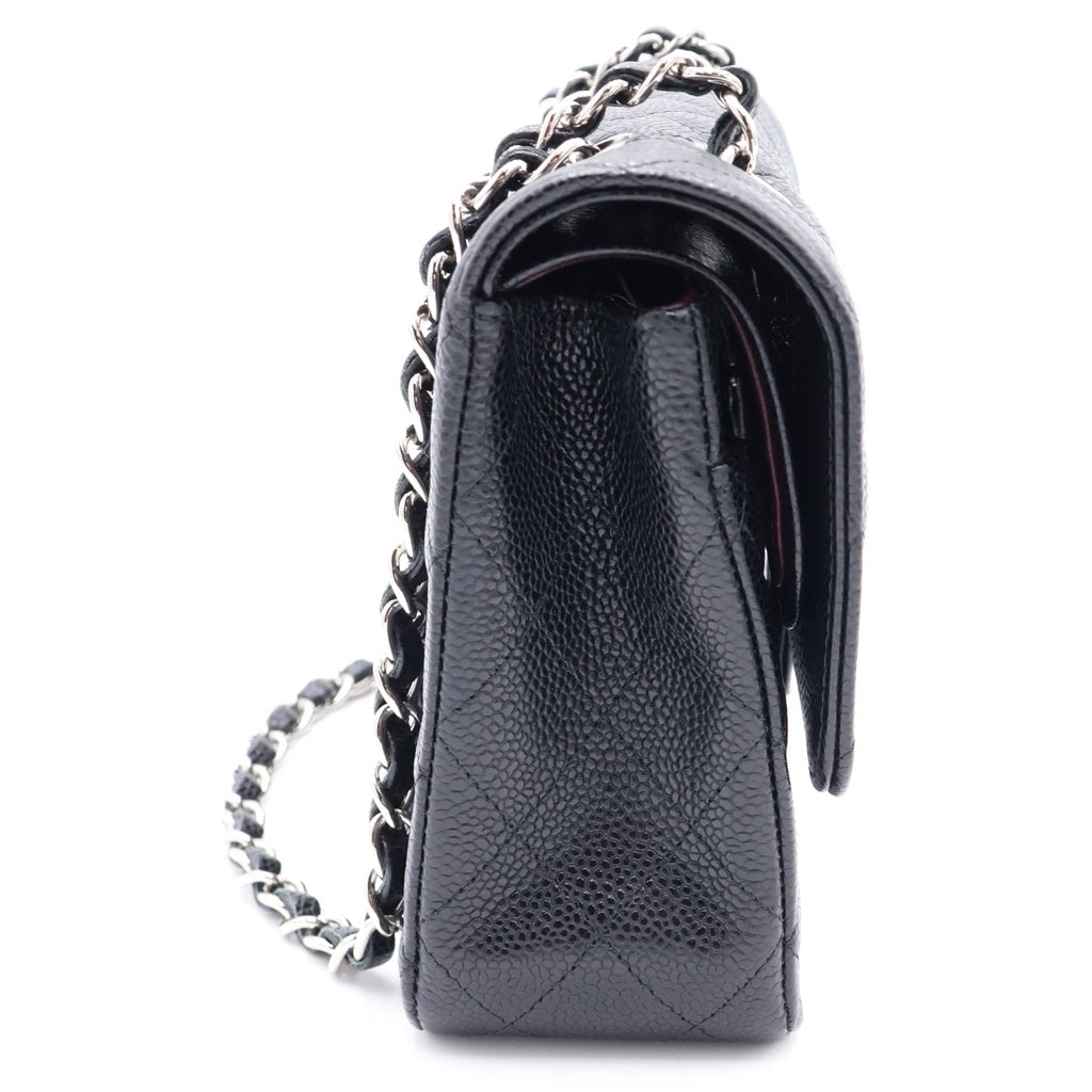 CHANEL(シャネル) マトラッセ25 WフラップWチェーンショルダーバッグ ブラック キャビアスキン A01112 シルバー金具 レディース
