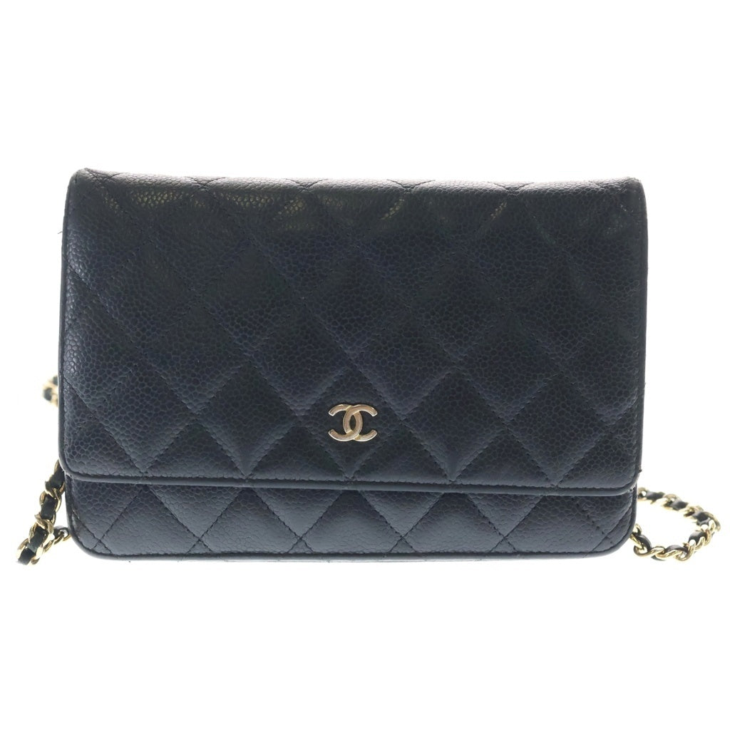 CHANEL(シャネル) マトラッセ チェーンウォレット ショルダーバッグ ブラック キャビアスキン ゴールド金具 レディース