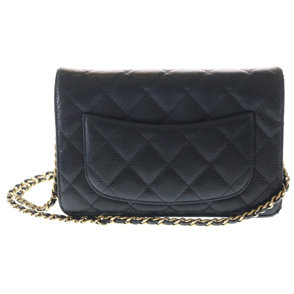 CHANEL(シャネル) マトラッセ チェーンウォレット ショルダーバッグ ブラック キャビアスキン ゴールド金具 レディース