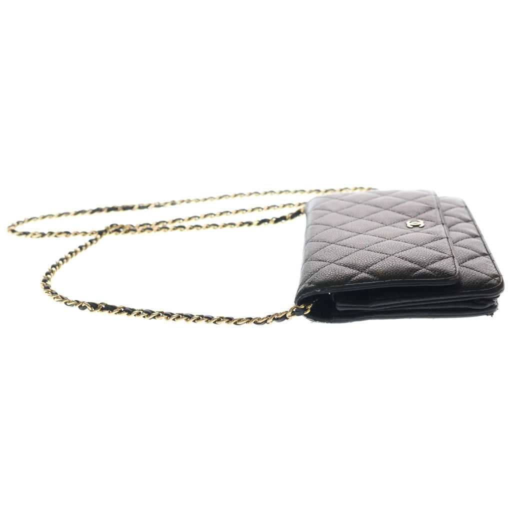 CHANEL(シャネル) マトラッセ チェーンウォレット ショルダーバッグ ブラック キャビアスキン ゴールド金具 レディース