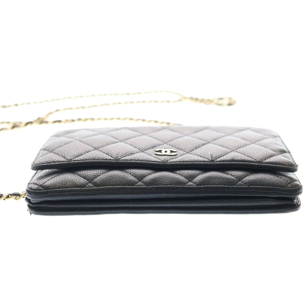 CHANEL(シャネル) マトラッセ チェーンウォレット ショルダーバッグ ブラック キャビアスキン ゴールド金具 レディース