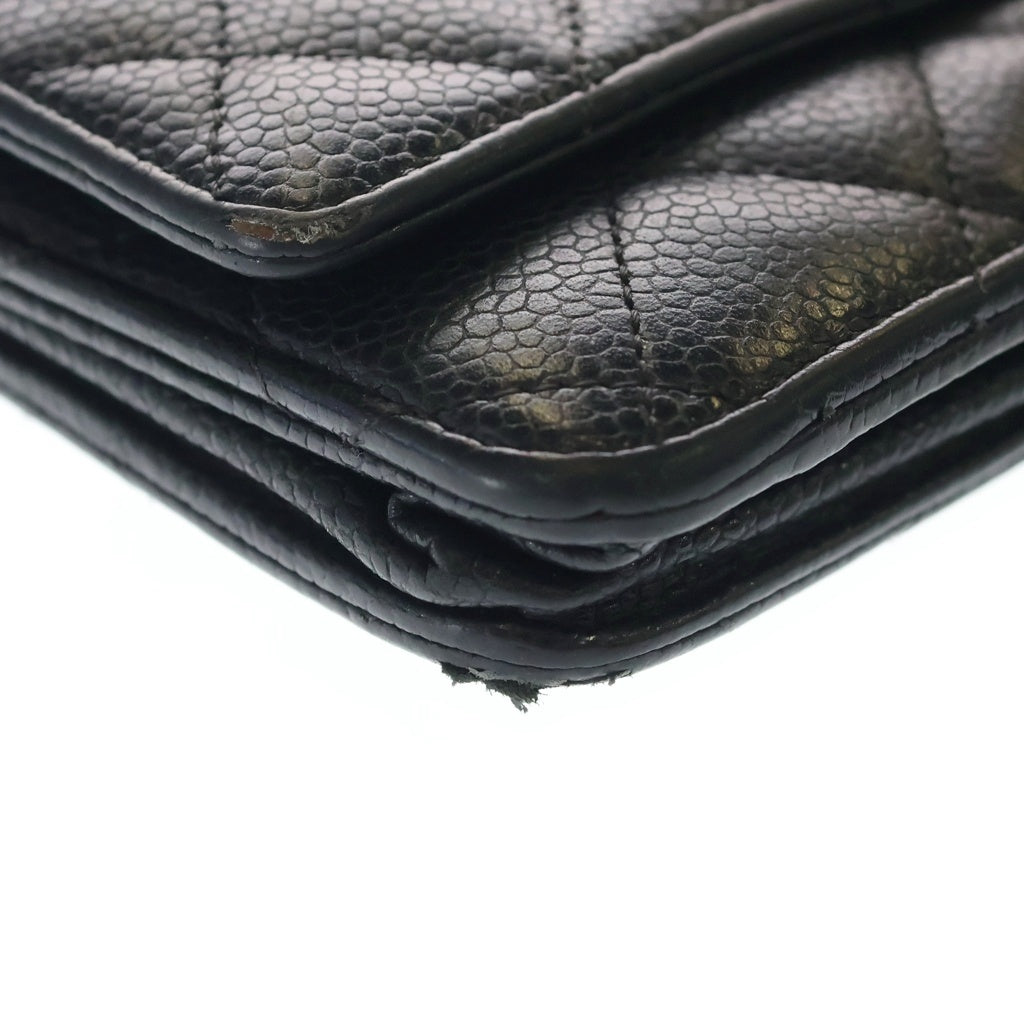CHANEL(シャネル) マトラッセ チェーンウォレット ショルダーバッグ ブラック キャビアスキン ゴールド金具 レディース