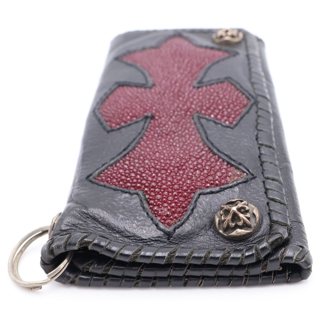 A&G(エーアンドジー) スティングレイ クロス ロングウォレット 長財布 レザー ブラック/ボルドー