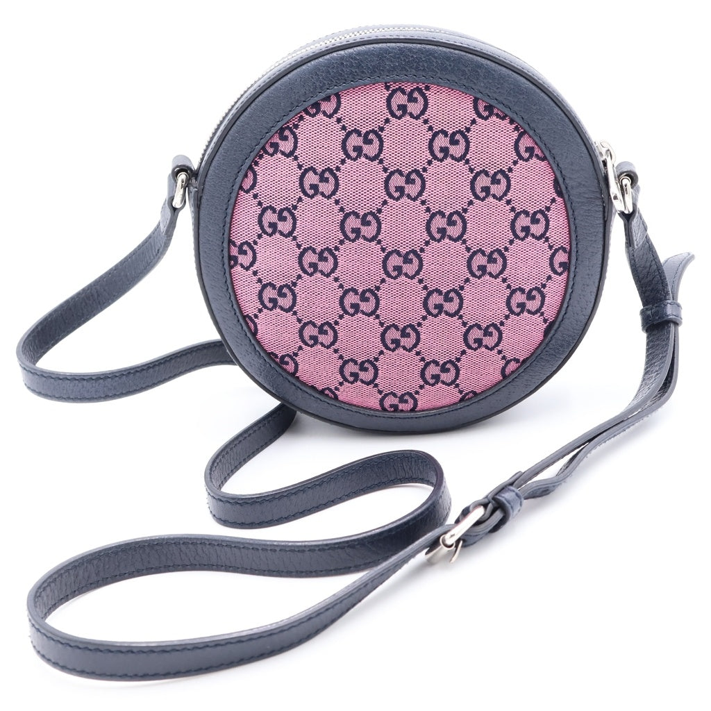 GUCCI(グッチ) GGキャンバス ラウンド ショルダーバッグ ミニバッグ ネイビー×ピンク キャンバス×レザー 658825 シルバー金具 レディース