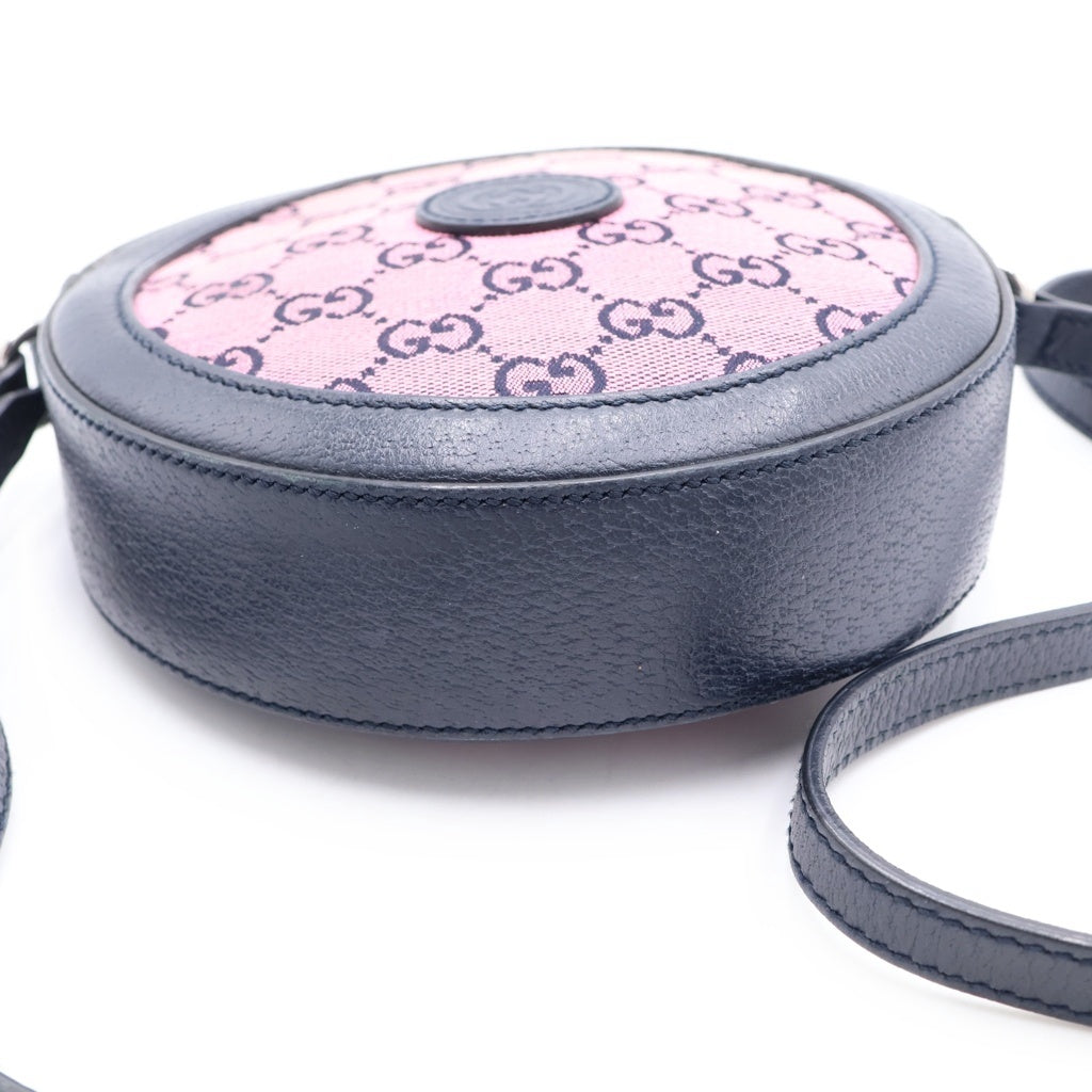 GUCCI(グッチ) GGキャンバス ラウンド ショルダーバッグ ミニバッグ ネイビー×ピンク キャンバス×レザー 658825 シルバー金具 レディース