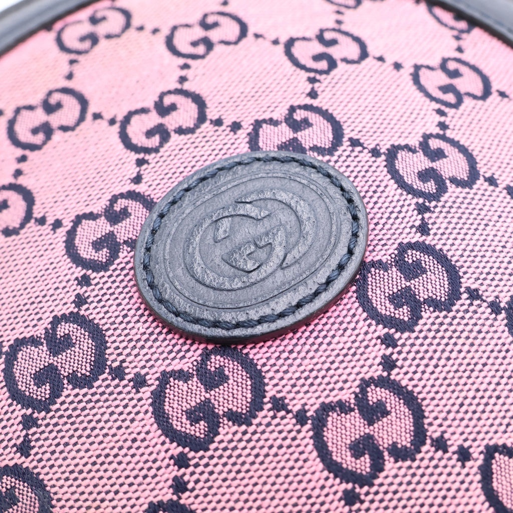 GUCCI(グッチ) GGキャンバス ラウンド ショルダーバッグ ミニバッグ ネイビー×ピンク キャンバス×レザー 658825 シルバー金具 レディース
