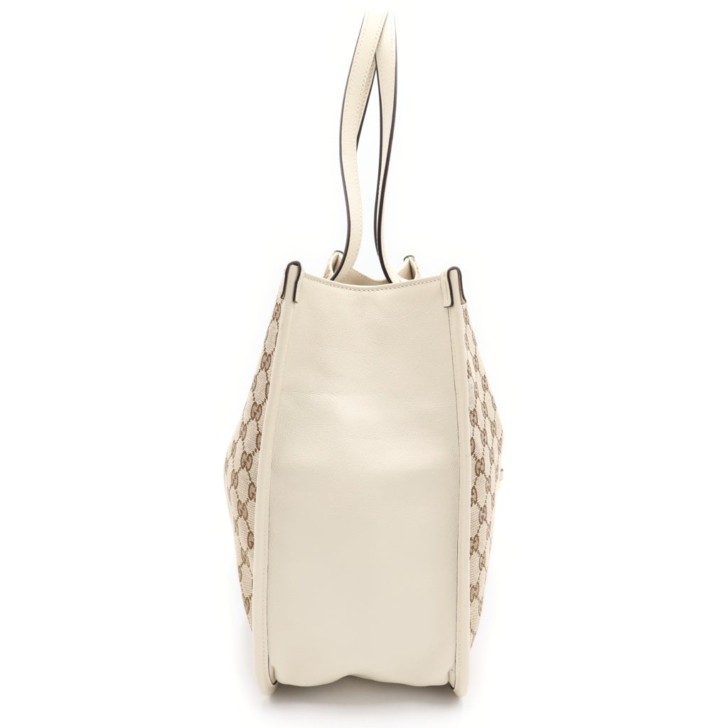 GUCCI(グッチ) GGスプリーム ハンドバッグ トートバッグ ホワイト×ベージュ レザー×キャンバス 623694 ゴールド金具 レディース