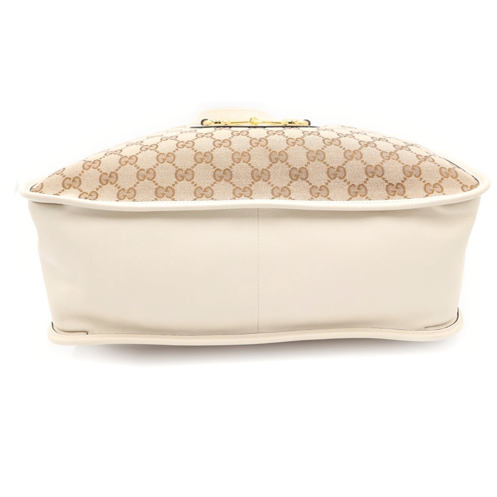 GUCCI(グッチ) GGスプリーム ハンドバッグ トートバッグ ホワイト×ベージュ レザー×キャンバス 623694 ゴールド金具 レディース