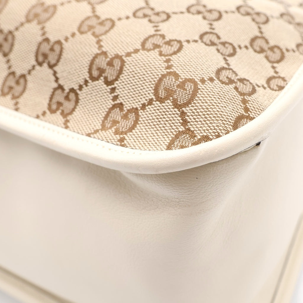 GUCCI(グッチ) GGスプリーム ハンドバッグ トートバッグ ホワイト×ベージュ レザー×キャンバス 623694 ゴールド金具 レディース