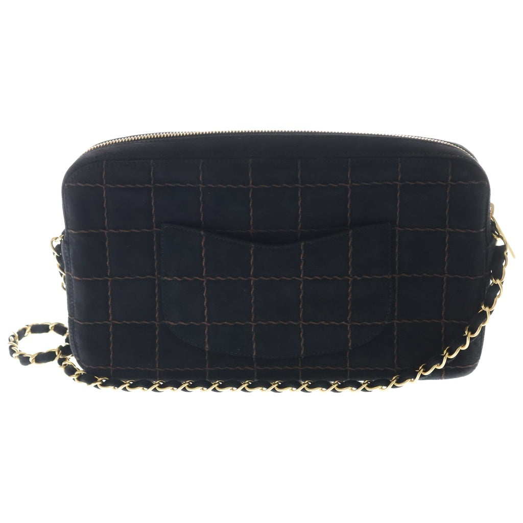 CHANEL(シャネル) チョコバー ワイルドステッチ スエード レザー ゴールド金具 チェーンショルダーバッグ ブラック レディース