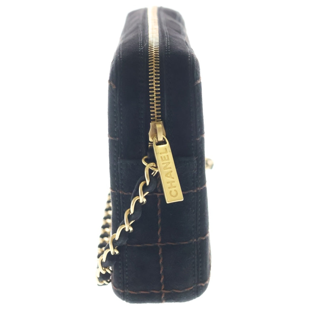 CHANEL(シャネル) チョコバー ワイルドステッチ スエード レザー ゴールド金具 チェーンショルダーバッグ ブラック レディース